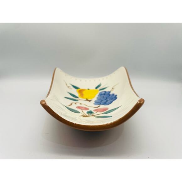 Stangl Pottery Vintage Ceramic Clay Curved Rectangle Footed Dish Fruit Pattern - Picture 5 of 9